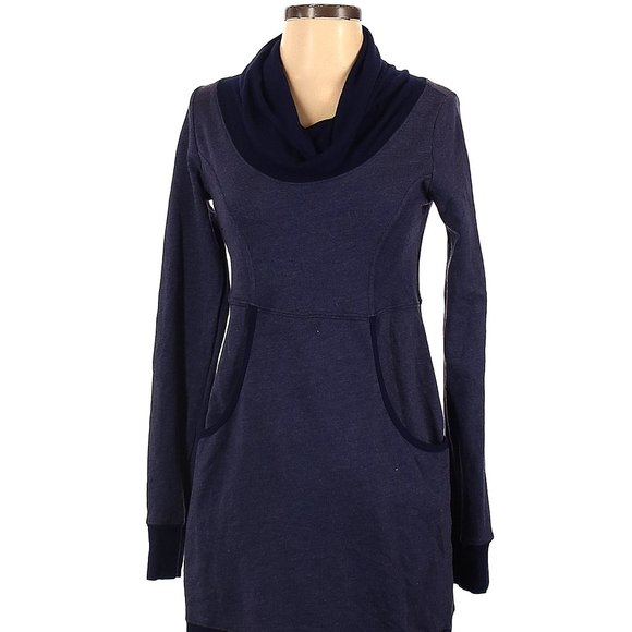 Anthropologie Pink Lotus Blue Purple Cowl Neck Comfy Sweatshirt Dress S EUC - Picture 1 of 3